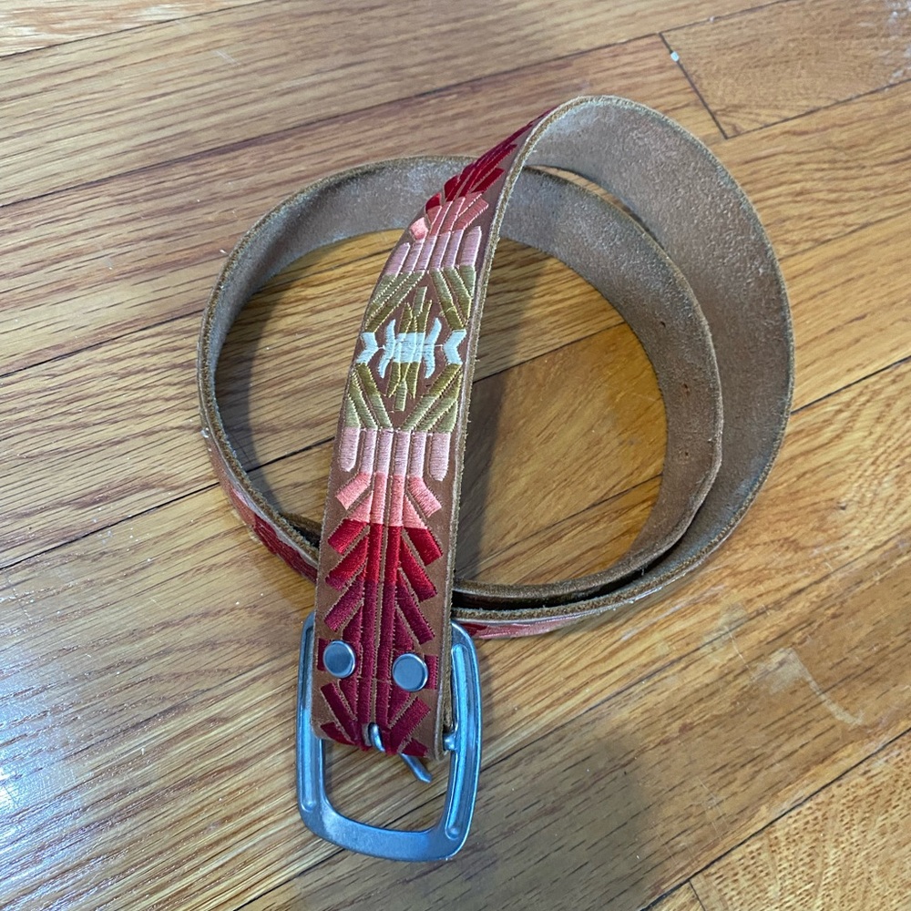 Lucky Brand Embroidered Leather Belt with Buckle